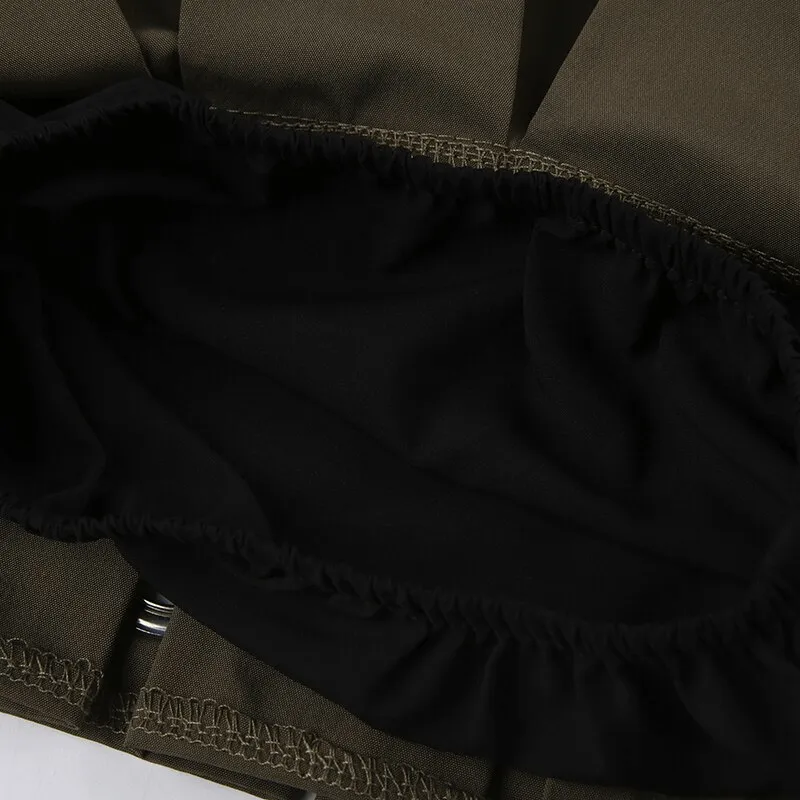 Punk Low Rise Pleated Shorts-Skirts With PU Belt / Vintage Grunge Women's Outfits