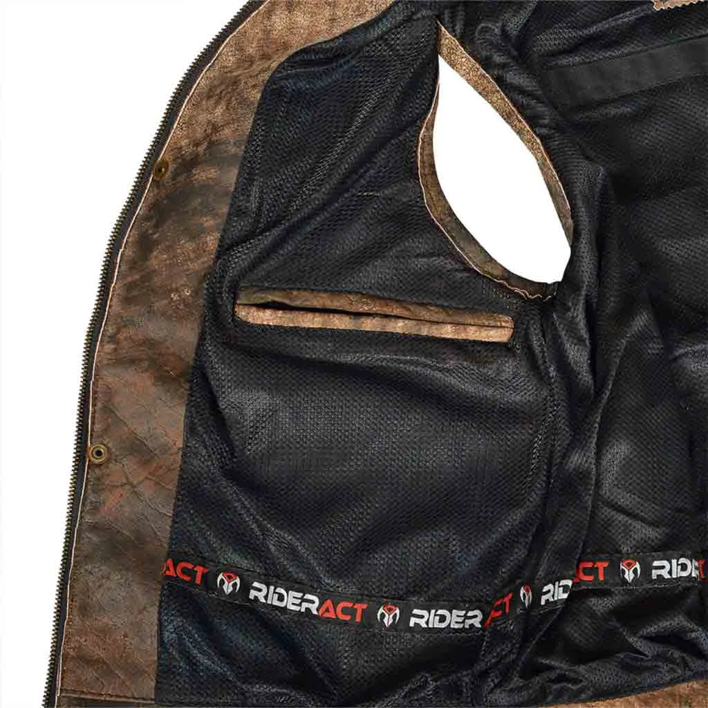 RIDERACT® Motorcycle Leather Vest SOA Dirt Fuss