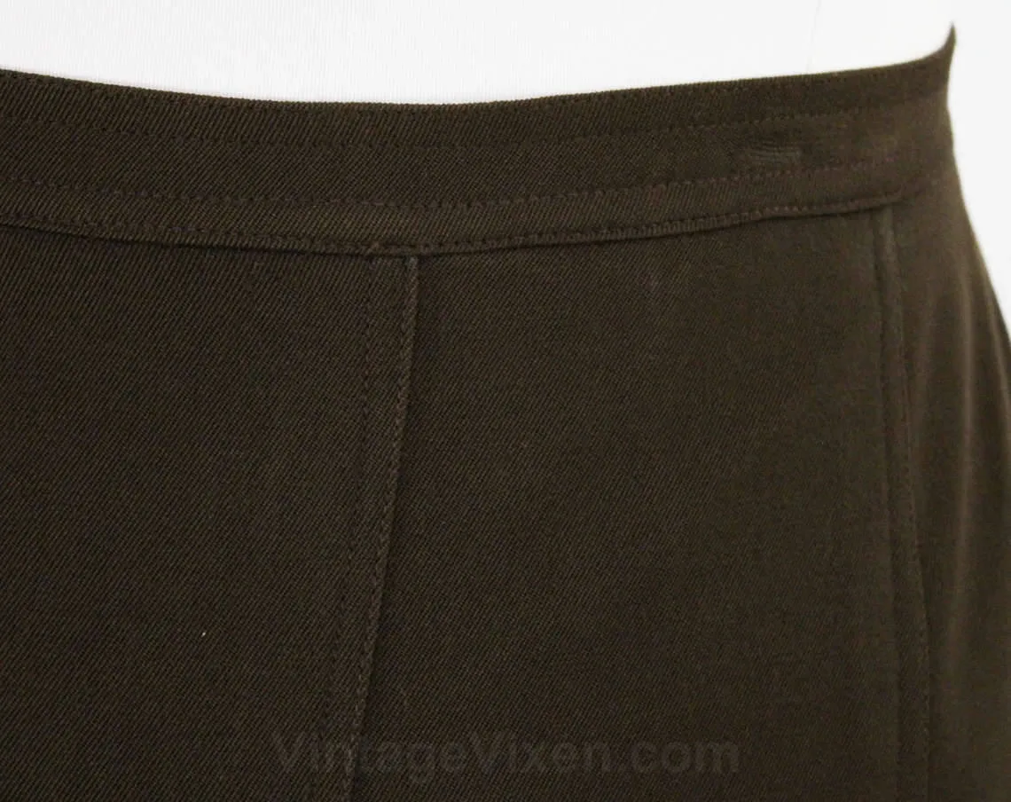 Size 10 Designer Skirt - YSL Brown Wool Gabardine Pleated Skirt - Made in France - 1980s Yves St Laurent - Fall Winter - Medium - Waist 29