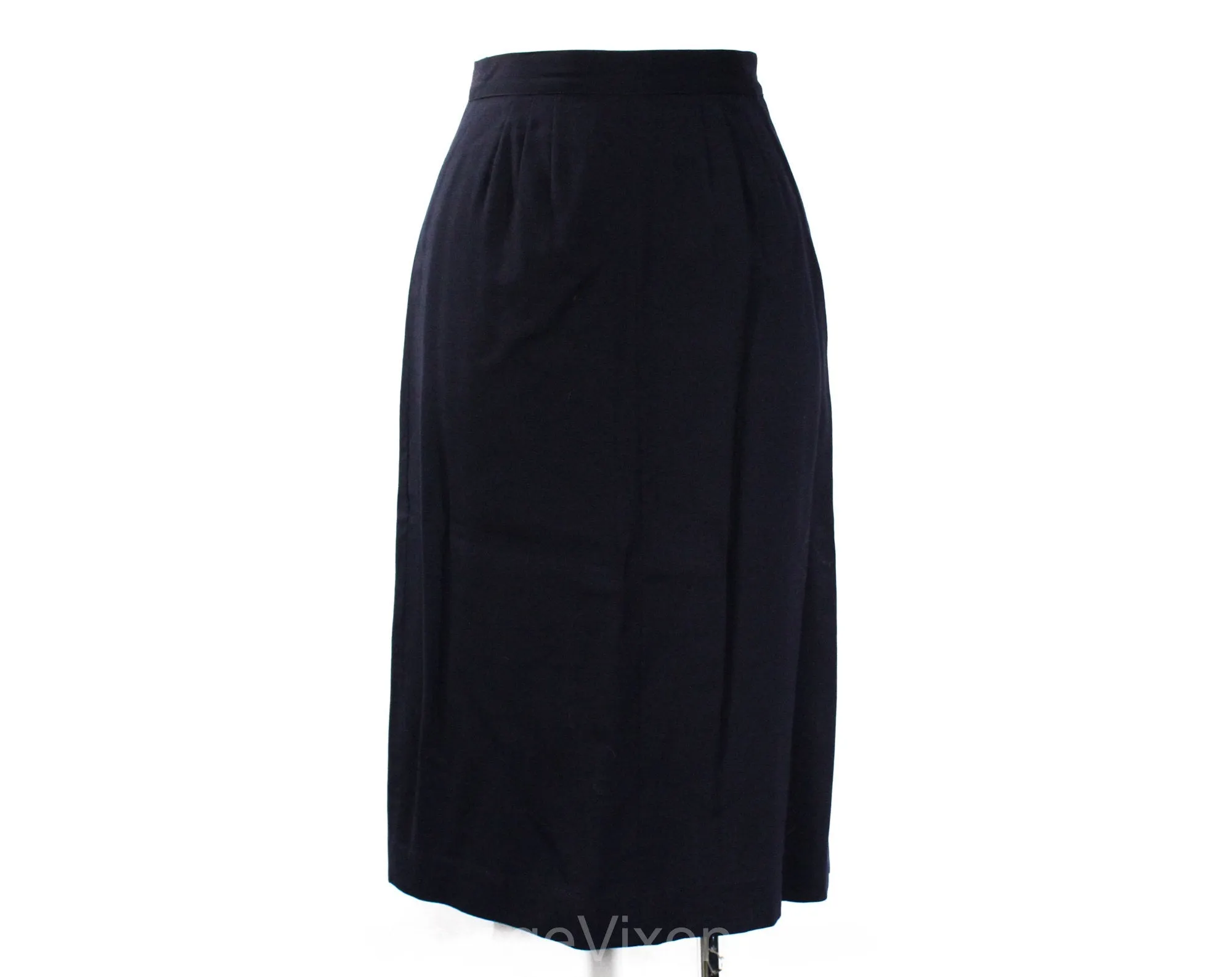 Size 2 Navy 1950s Suit - XS Small 50s Dark Blue Tailored Jacket & Fitted Skirt - Spiral Gold Buttons and Scallops - RothLeCover - Waist 24