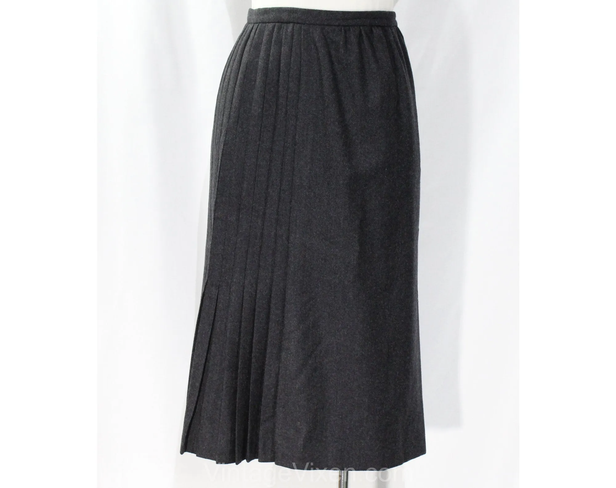 Size 4 Designer Skirt - Valentino Gray Wool Tailored Pleated Skirt with Deco 1920s 30s Appeal - Beautiful 80s 90s Office Wear - Waist 25
