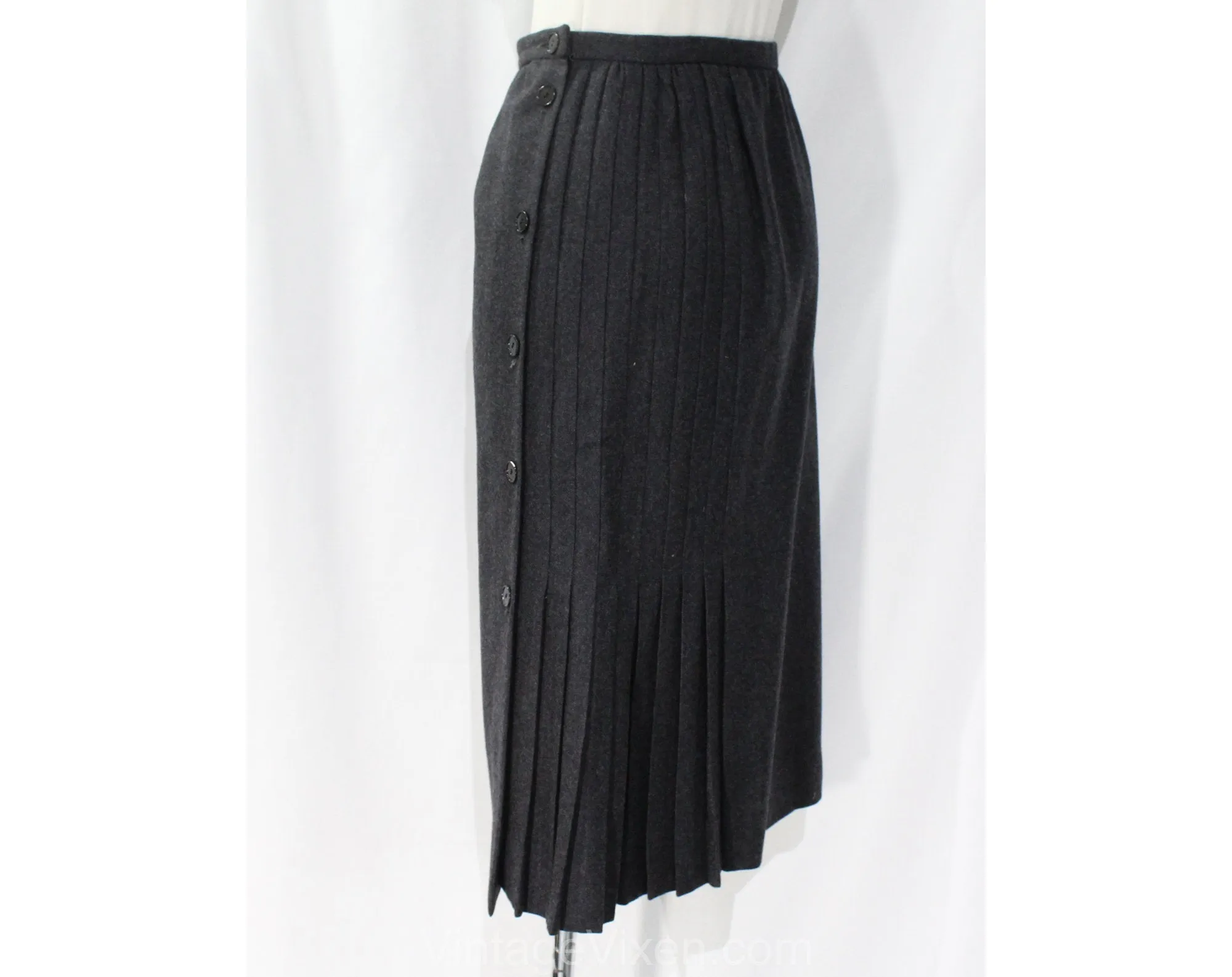Size 4 Designer Skirt - Valentino Gray Wool Tailored Pleated Skirt with Deco 1920s 30s Appeal - Beautiful 80s 90s Office Wear - Waist 25