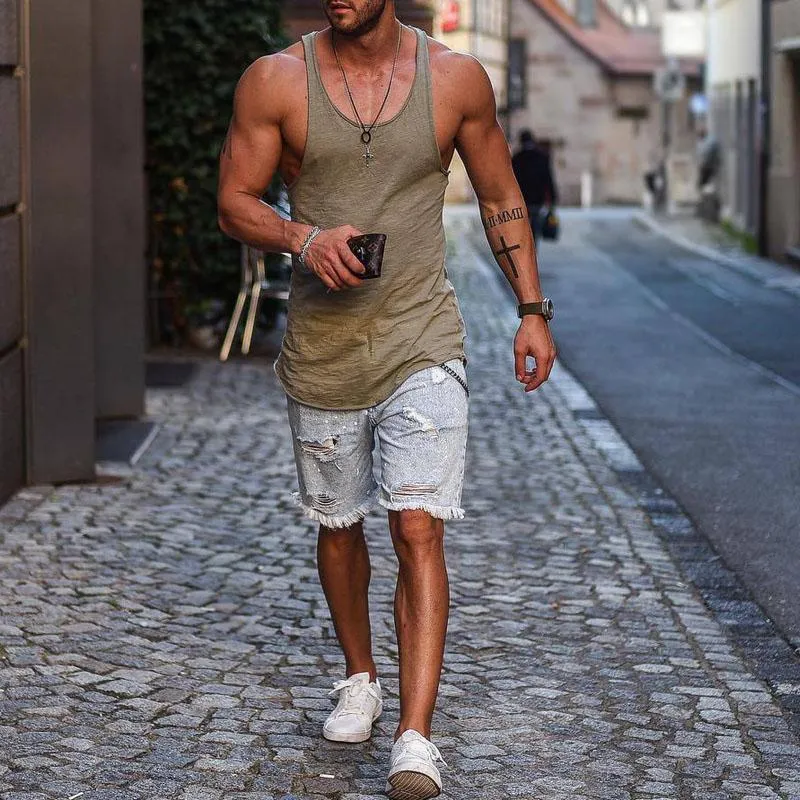 Slub Cotton Street Retro Fitness Casual Vest Male