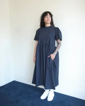 Spring Garden Dress, Navy Seersucker