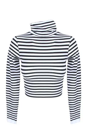 Striped Long Sleeve Turtleneck Crop Top