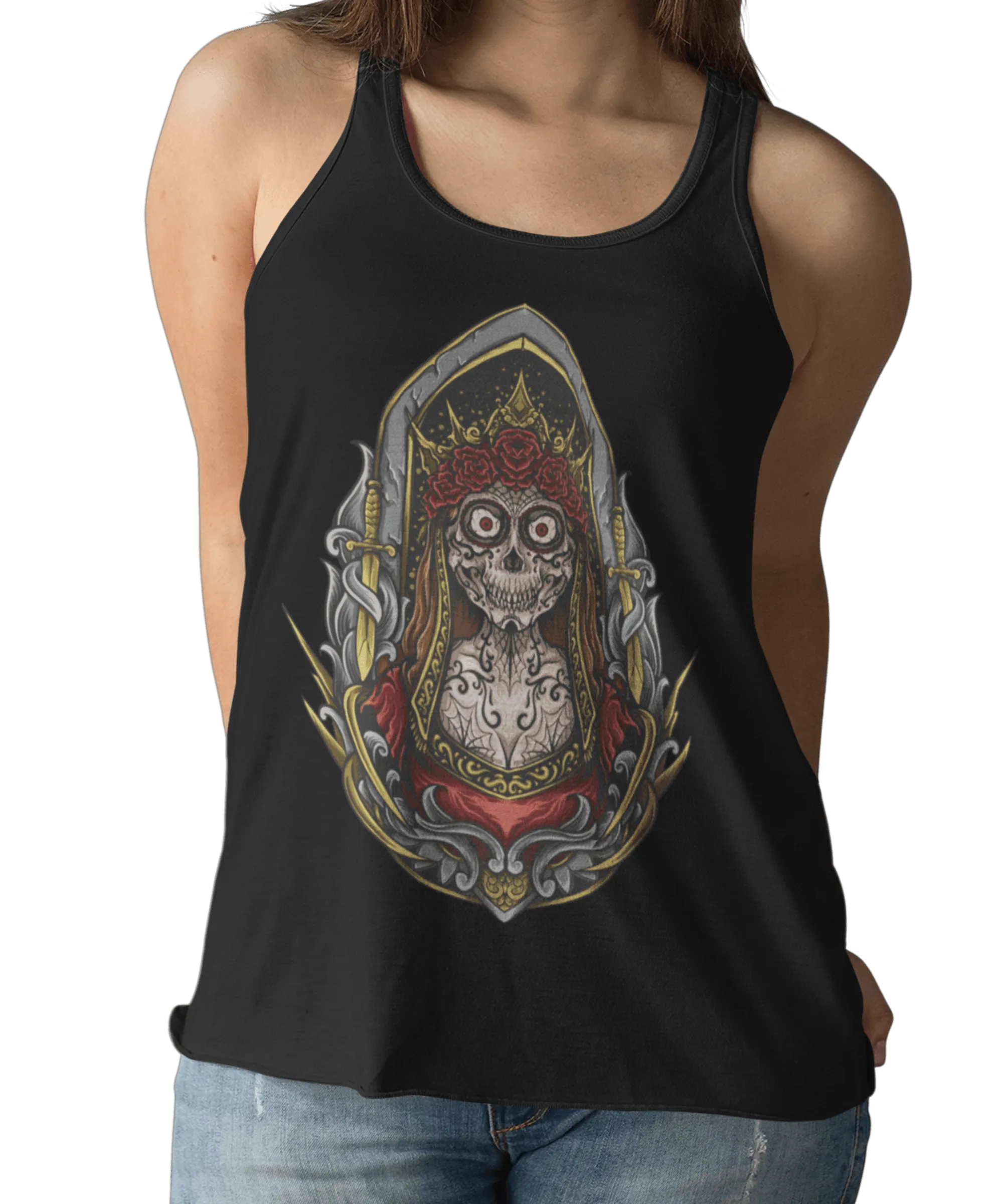 Sugar Skull Tattoo Design Adult Womens Vest Top