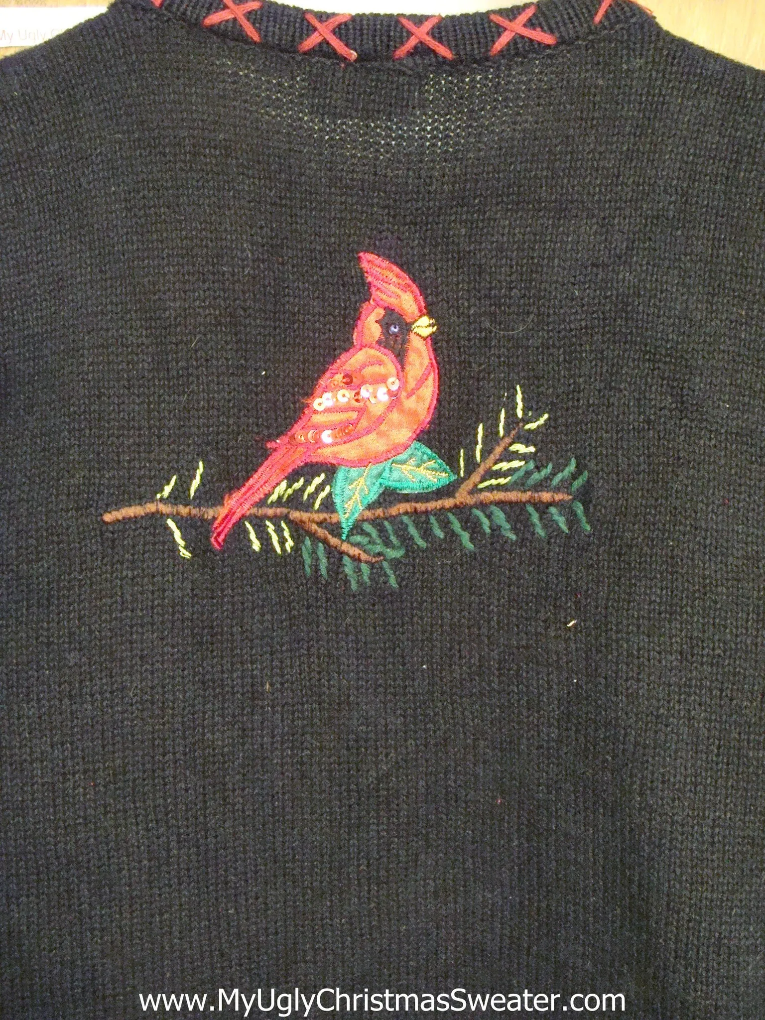 Tacky Red Cardinals Ugly Christmas Sweater Vest with Fringe