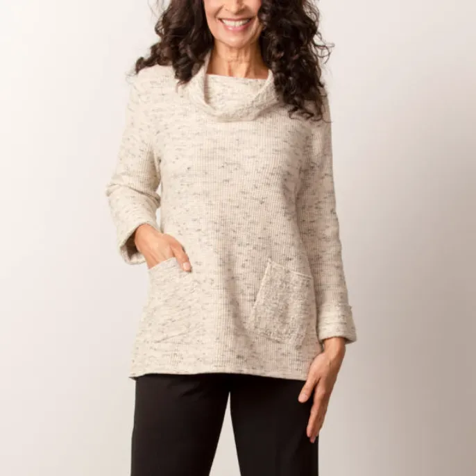 Textured Cotton Cowl Neck - Winter White