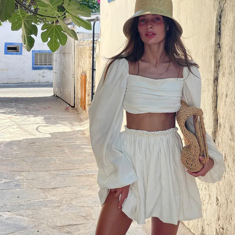 Toleet skirt outfits Spring and Summer Suit Women's Fashion Lace-up Tube Top Backless Top Pleated High Waist Short Skirt Two-Piece Set