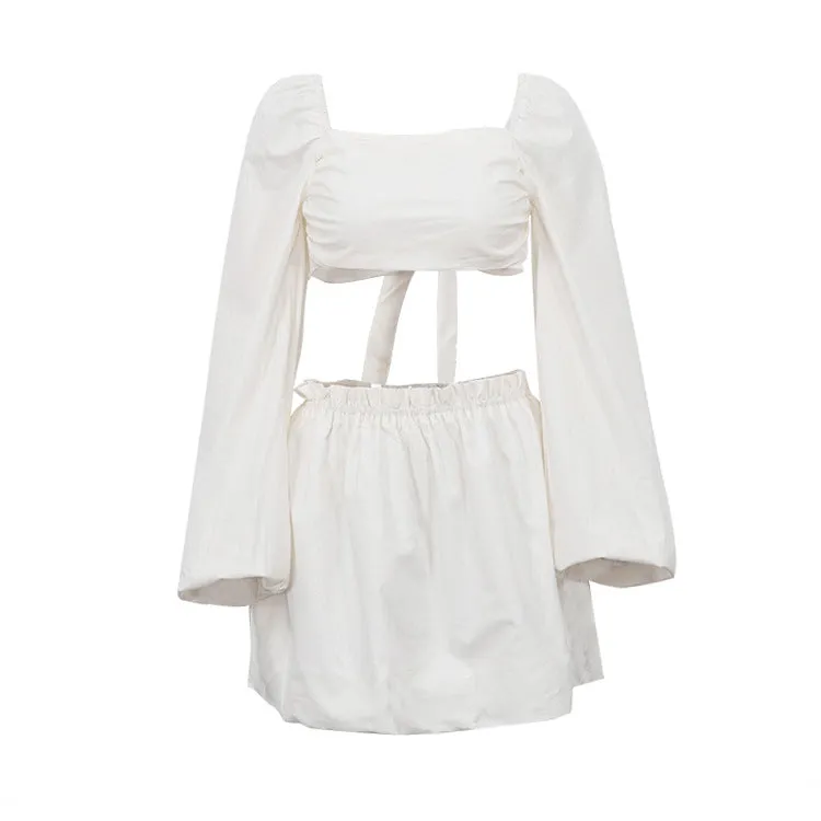 Toleet skirt outfits Spring and Summer Suit Women's Fashion Lace-up Tube Top Backless Top Pleated High Waist Short Skirt Two-Piece Set