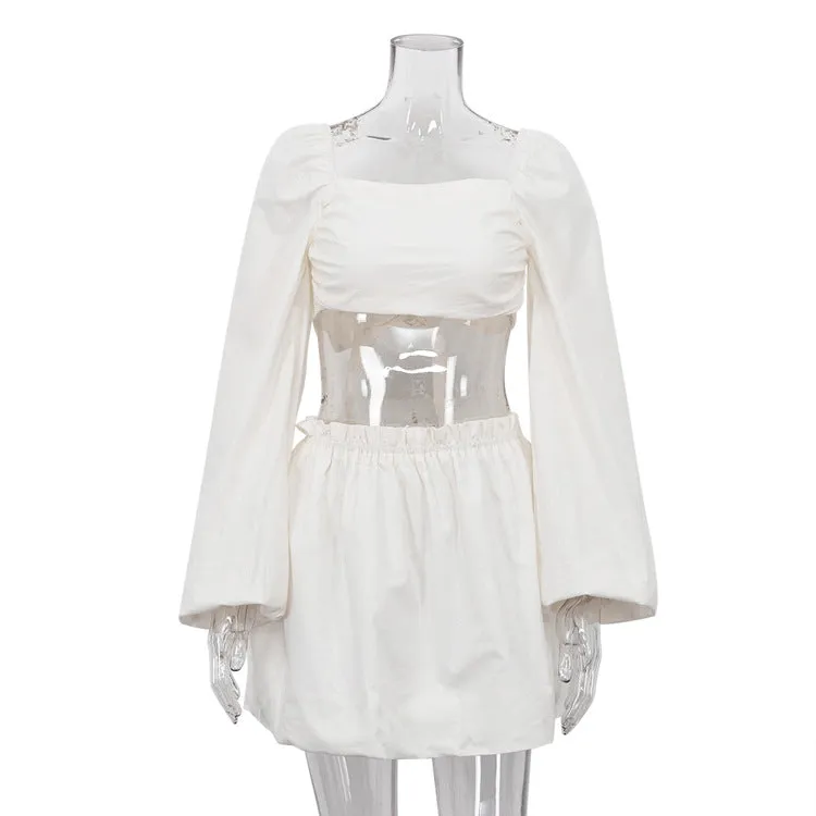 Toleet skirt outfits Spring and Summer Suit Women's Fashion Lace-up Tube Top Backless Top Pleated High Waist Short Skirt Two-Piece Set