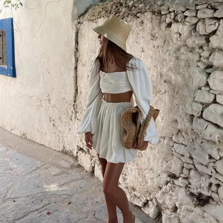 Toleet skirt outfits Spring and Summer Suit Women's Fashion Lace-up Tube Top Backless Top Pleated High Waist Short Skirt Two-Piece Set