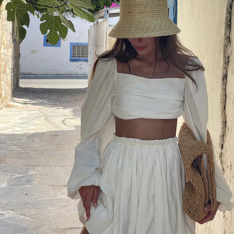 Toleet skirt outfits Spring and Summer Suit Women's Fashion Lace-up Tube Top Backless Top Pleated High Waist Short Skirt Two-Piece Set