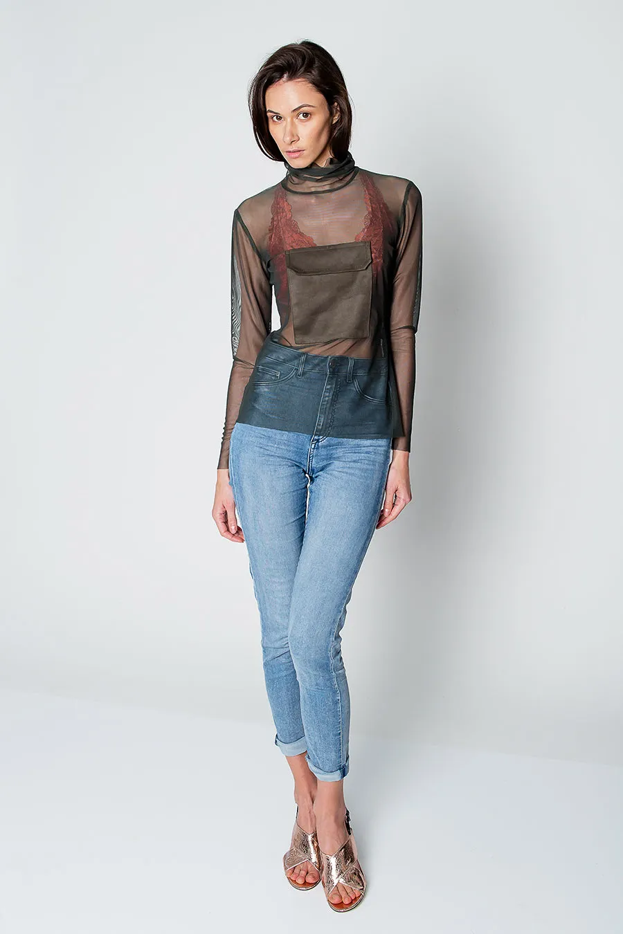 Tulle Turtleneck Top