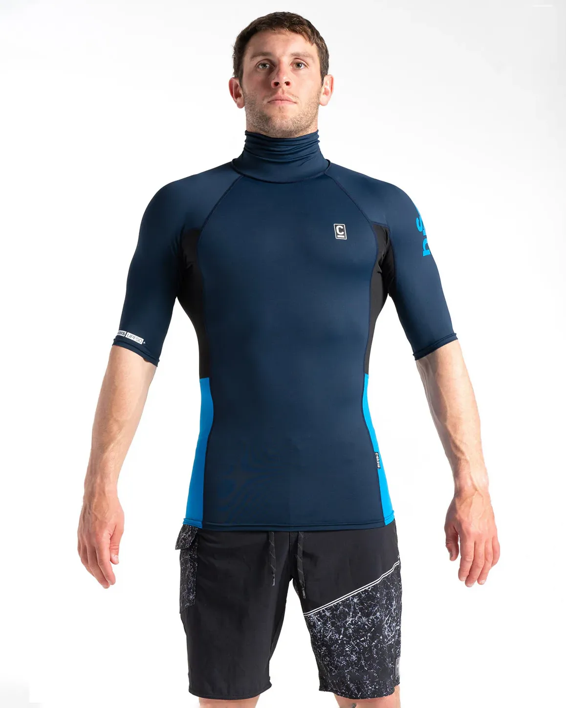 Turtleneck RX Rash Vest in Slate, Navy, Black & Cyan