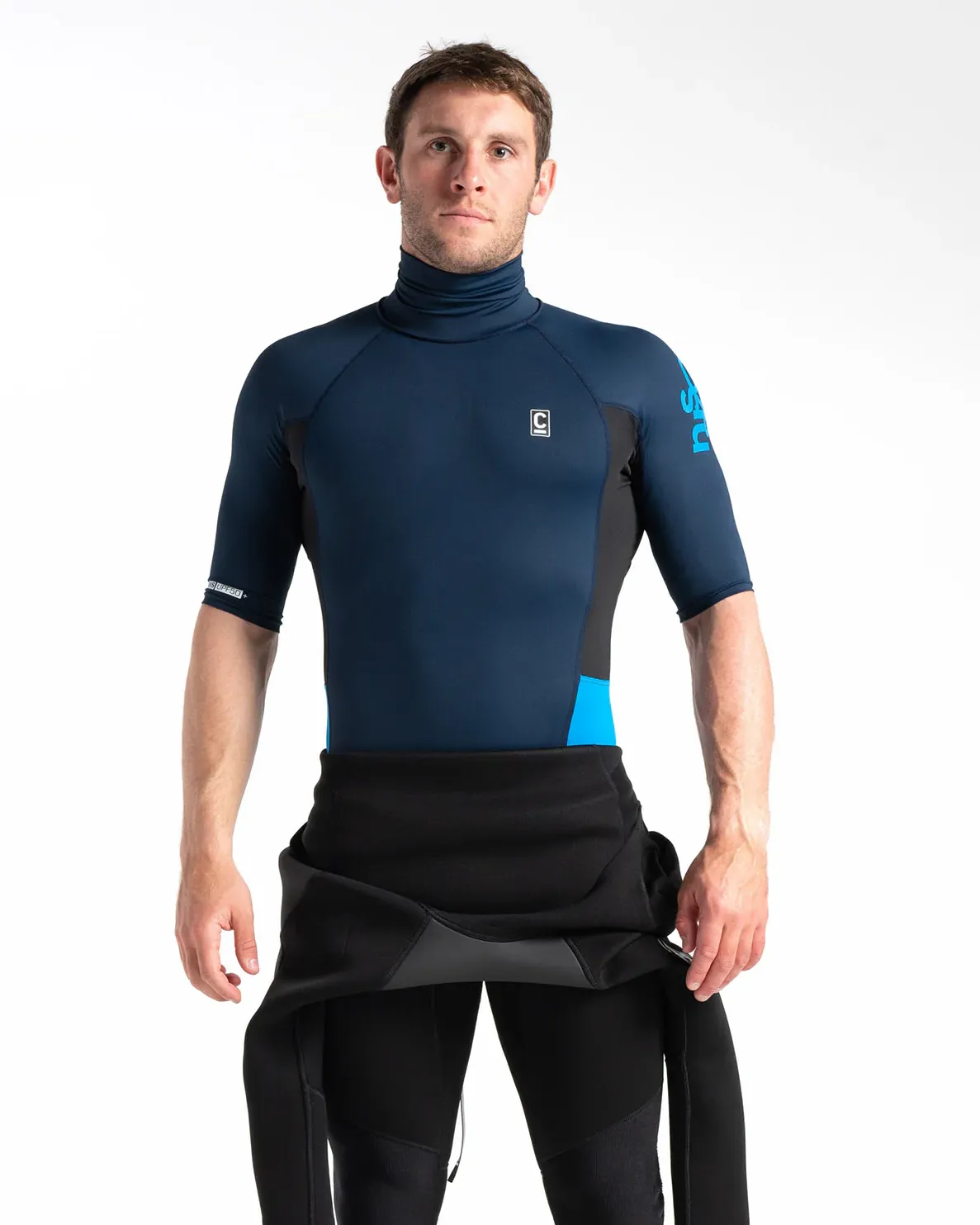 Turtleneck RX Rash Vest in Slate, Navy, Black & Cyan
