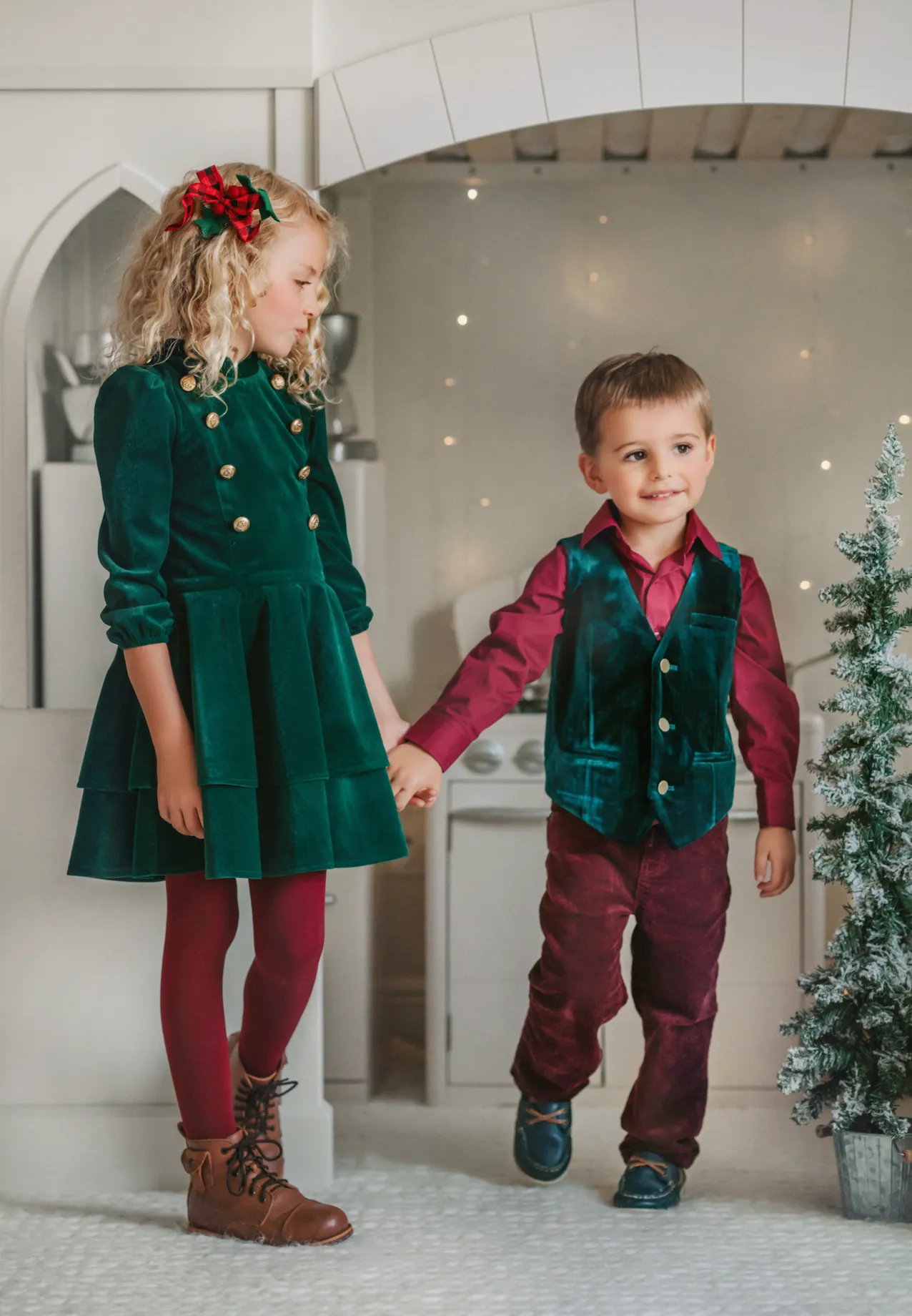 Very Merry Evergreen Velvet Boys Vest