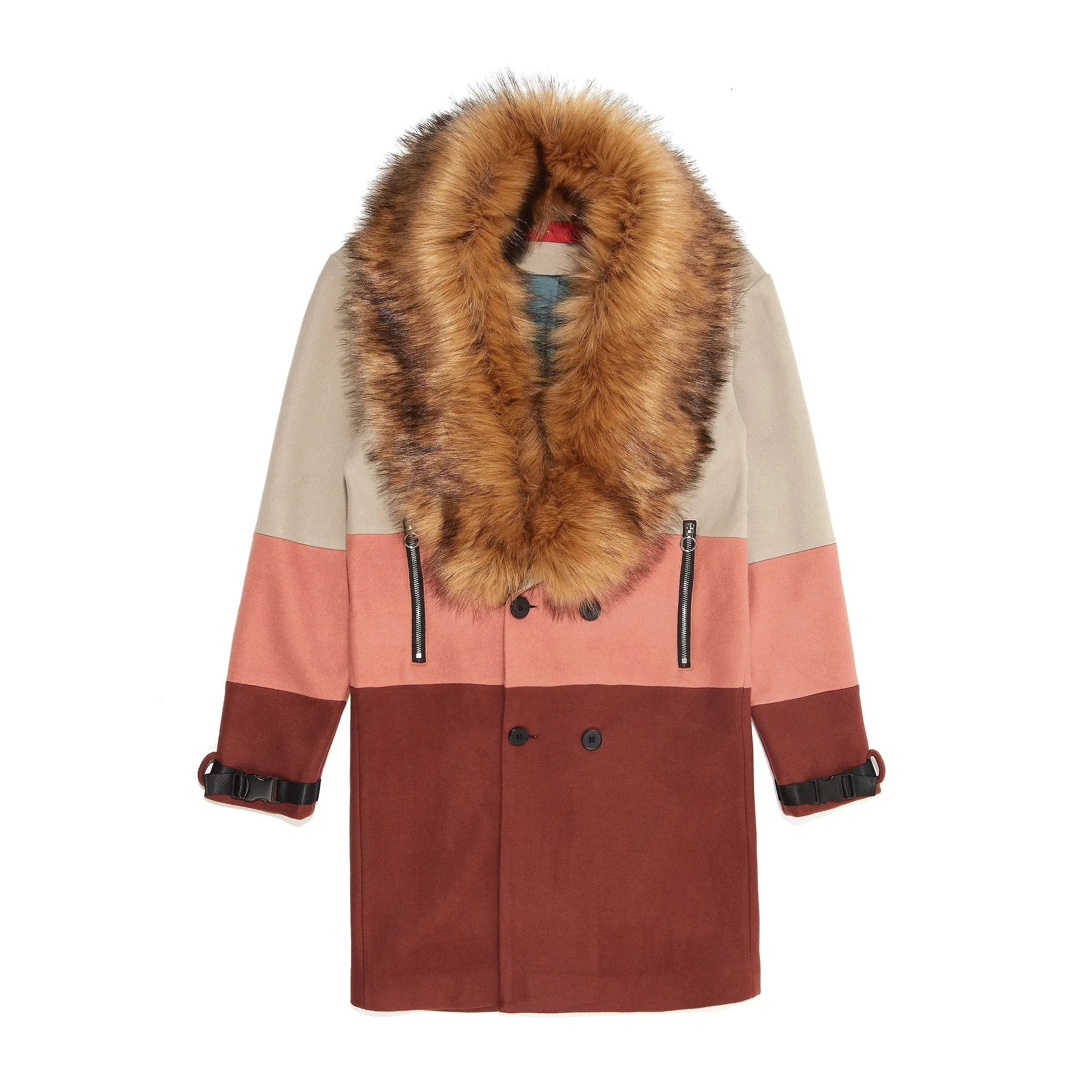 Vie Riche Removable Fur 3 Tone Overcoat (Clay)