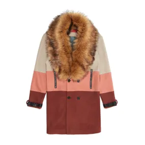 Vie Riche Removable Fur 3 Tone Overcoat (Clay)
