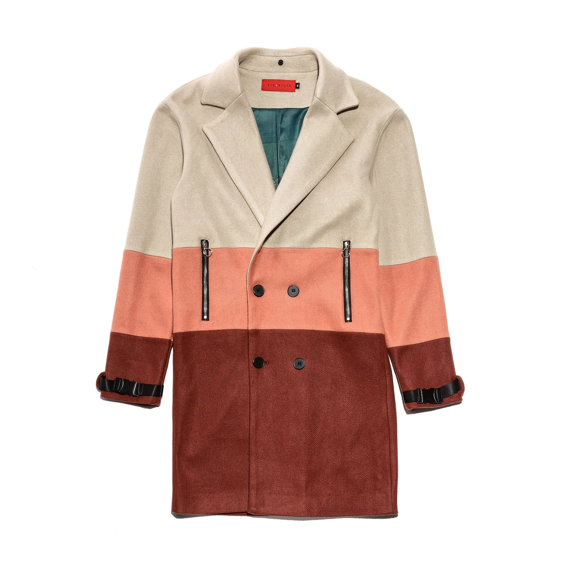 Vie Riche Removable Fur 3 Tone Overcoat (Clay)