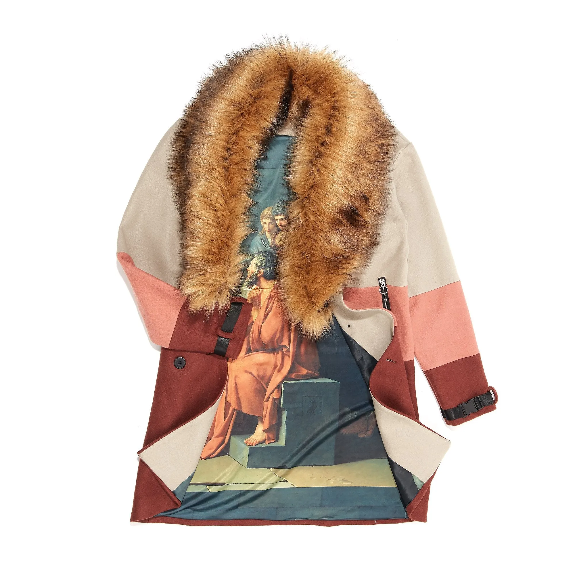 Vie Riche Removable Fur 3 Tone Overcoat (Clay)
