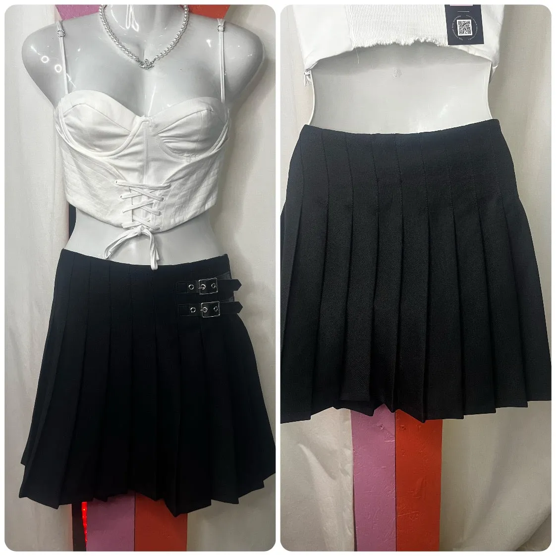 Vintage 90s Y2K | Black Pleated Goth Fairy Grunge Coquette Mini Skirt | Size L
