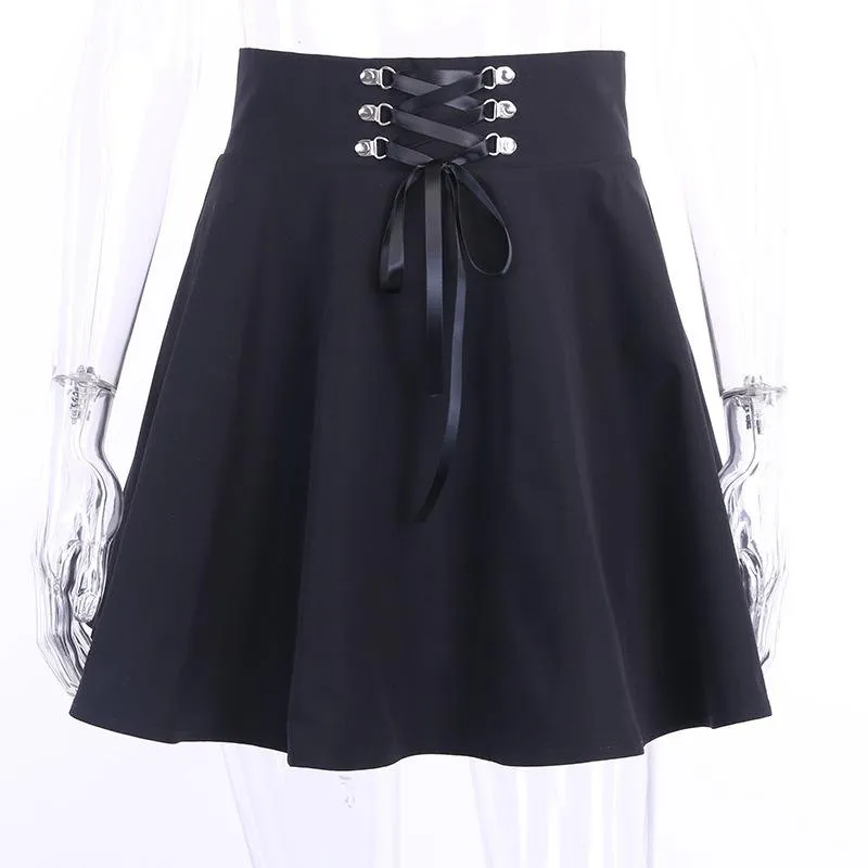 Vintage Gothic Pleated Skirts / Punk Grunge Bandage Rivet Skirt