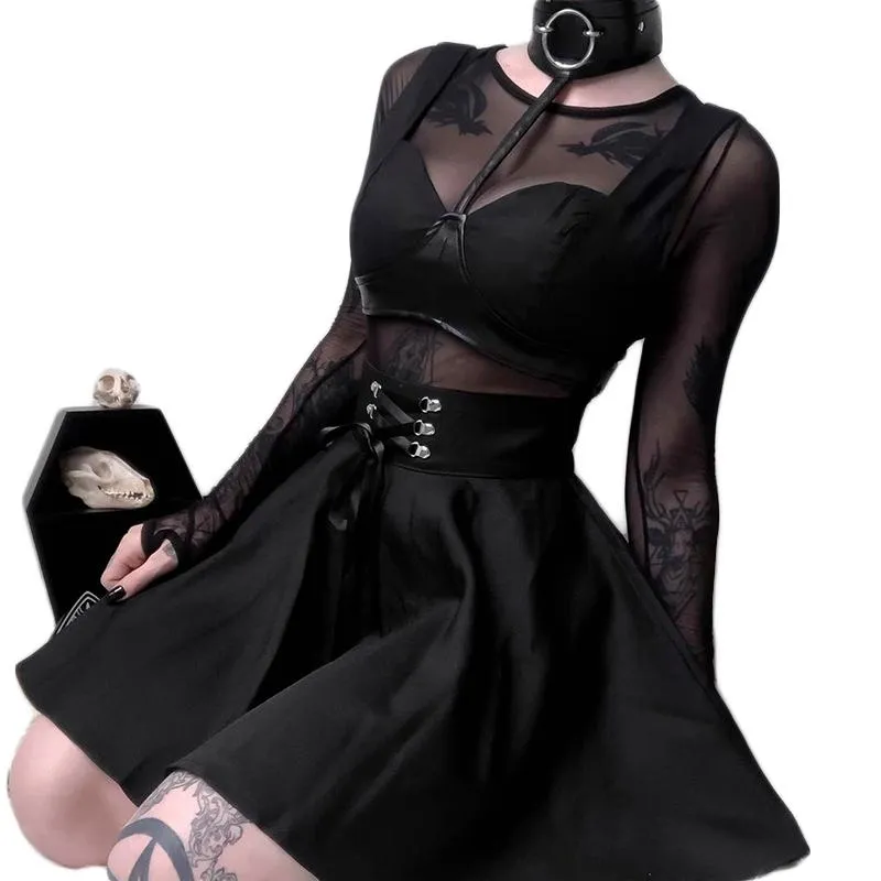 Vintage Gothic Pleated Skirts / Punk Grunge Bandage Rivet Skirt