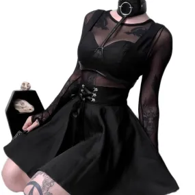 Vintage Gothic Pleated Skirts / Punk Grunge Bandage Rivet Skirt