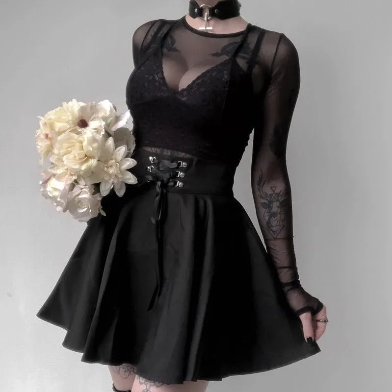 Vintage Gothic Pleated Skirts / Punk Grunge Bandage Rivet Skirt