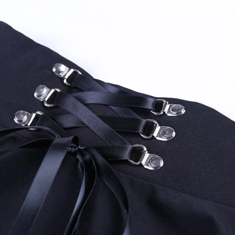 Vintage Gothic Pleated Skirts / Punk Grunge Bandage Rivet Skirt