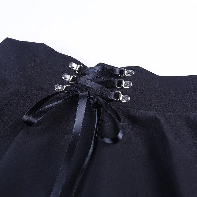 Vintage Gothic Pleated Skirts / Punk Grunge Bandage Rivet Skirt