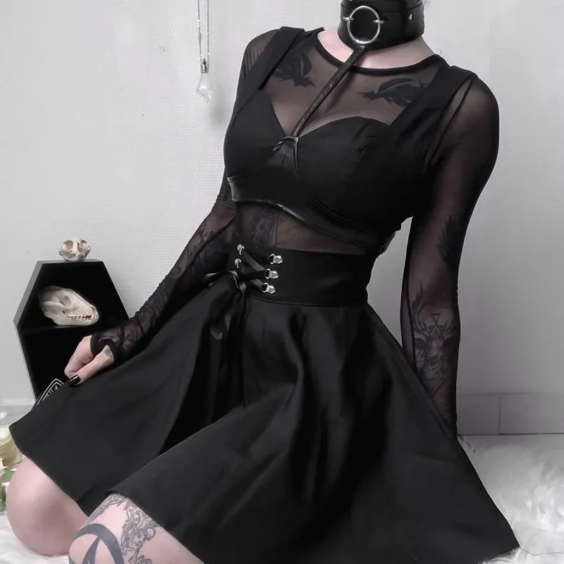 Vintage Gothic Pleated Skirts / Punk Grunge Bandage Rivet Skirt