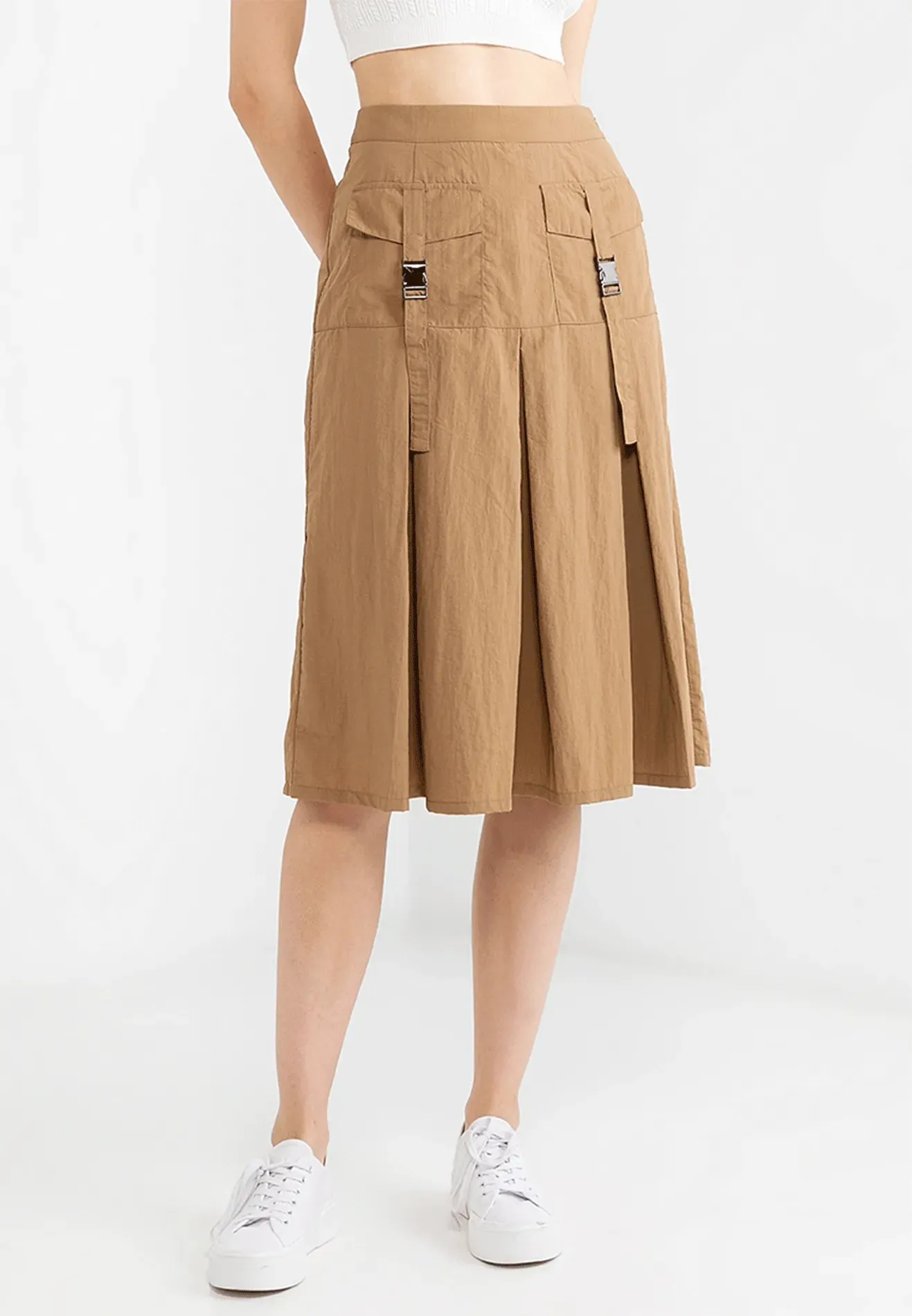 VOIR JEANS Hey Summer Collection: Pleated Cargo Midi Skirt