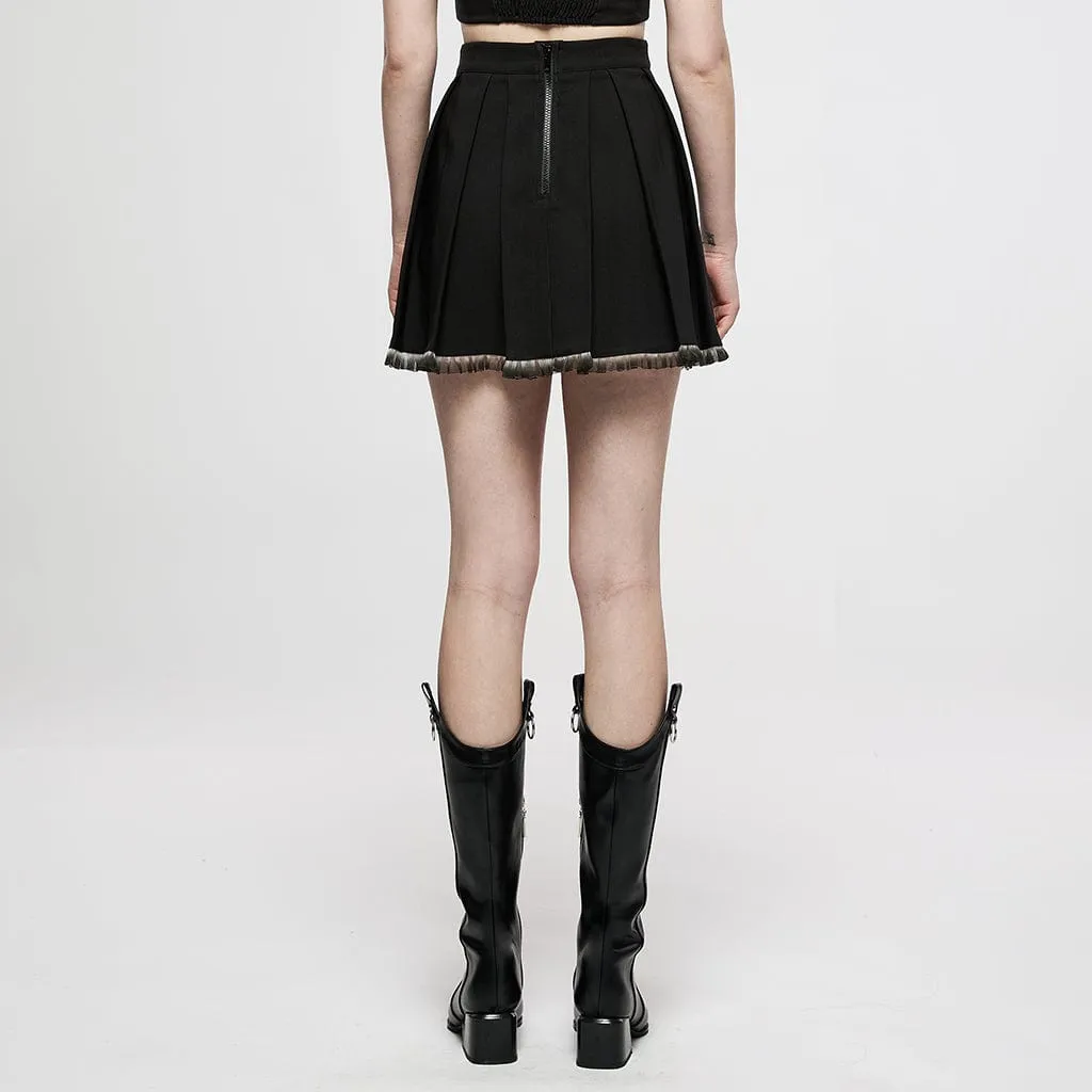 Women's Grunge Crisscross Short Pleated Skirt