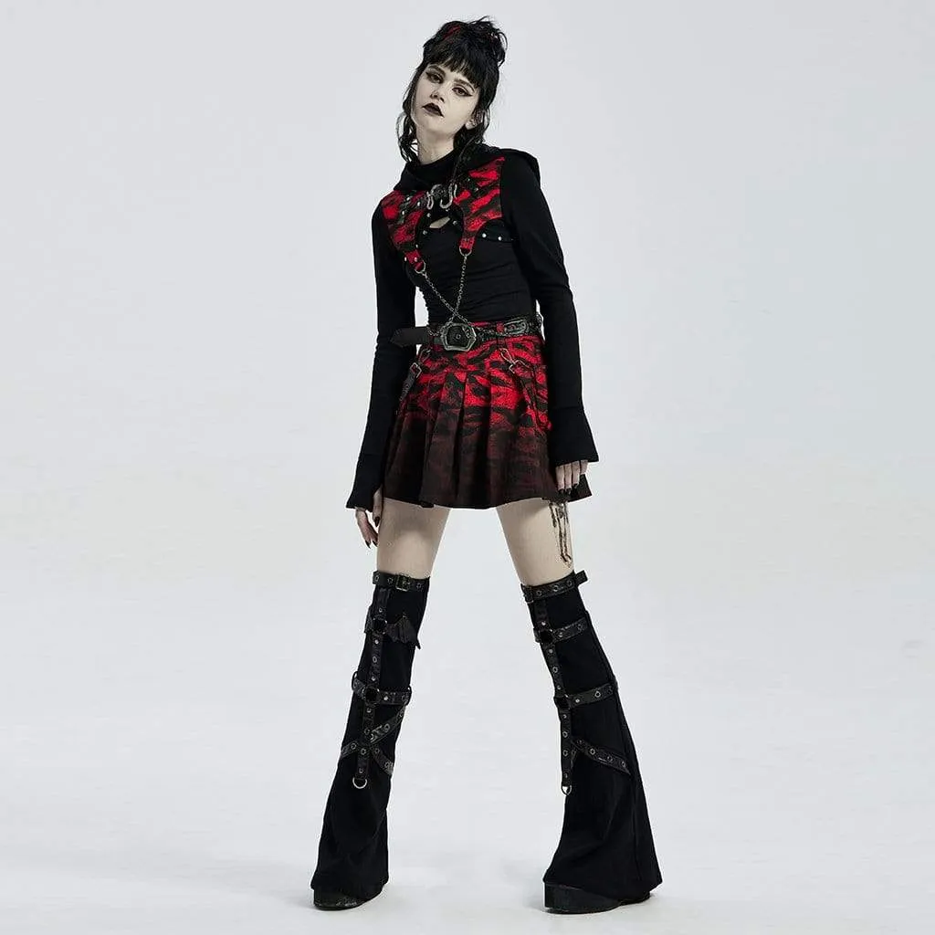 Women's Grunge Dip-dye Pleated Skirt with Belt