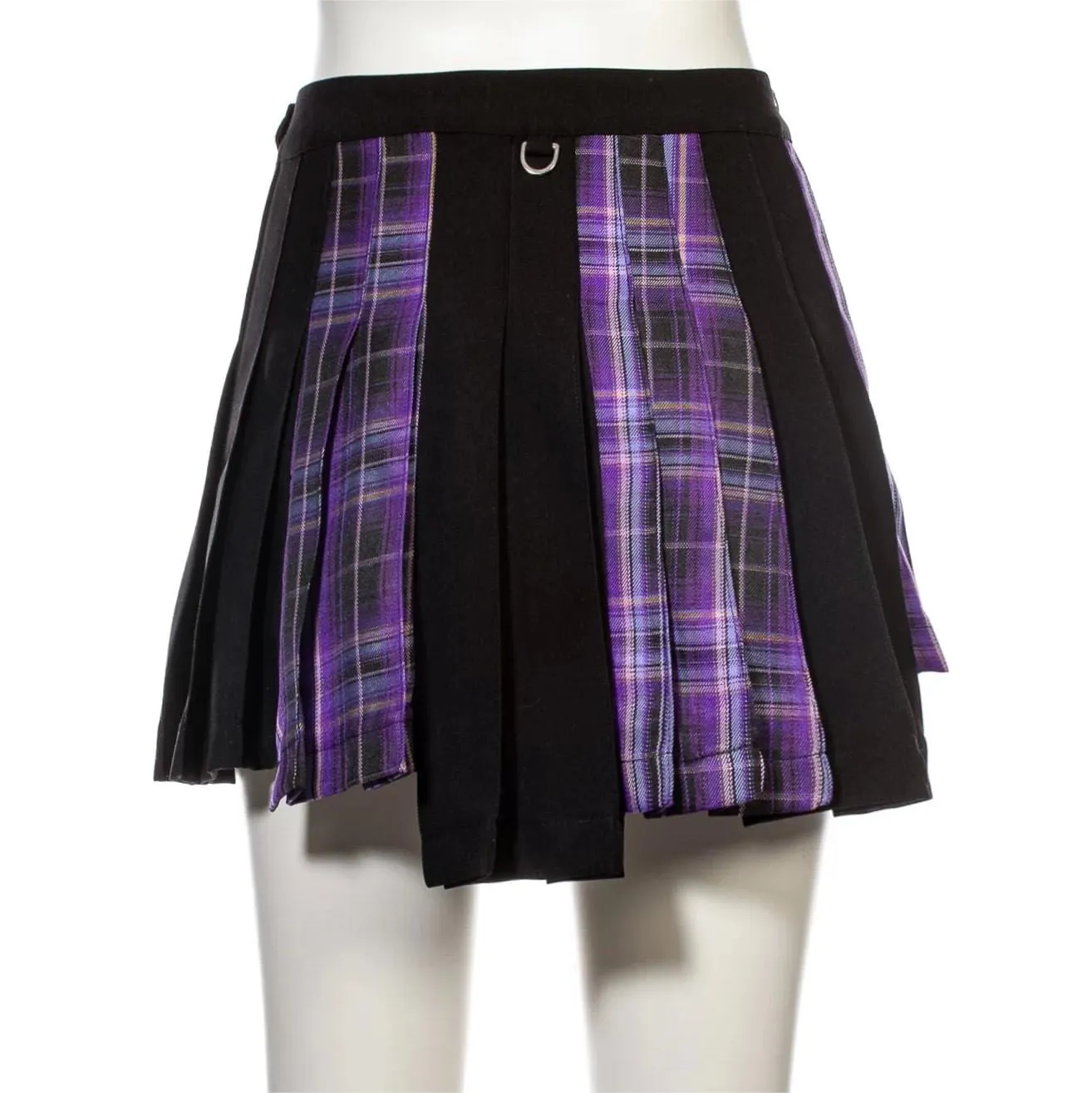Women's Grunge Irregular Plaid Splice Pleated Skirt Purple