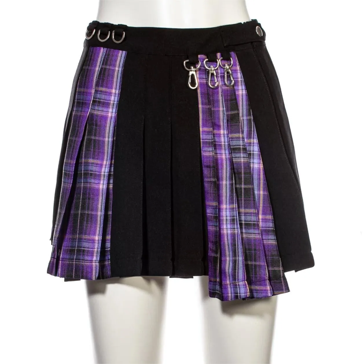Women's Grunge Irregular Plaid Splice Pleated Skirt Purple