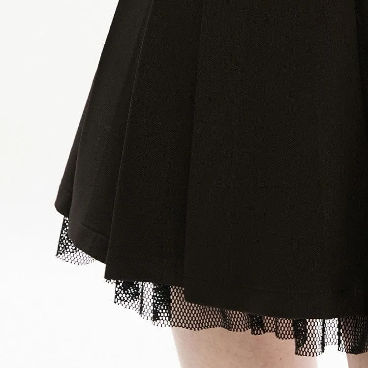 Women's Grunge JK Lace Hem Pleated Skirt with Belt