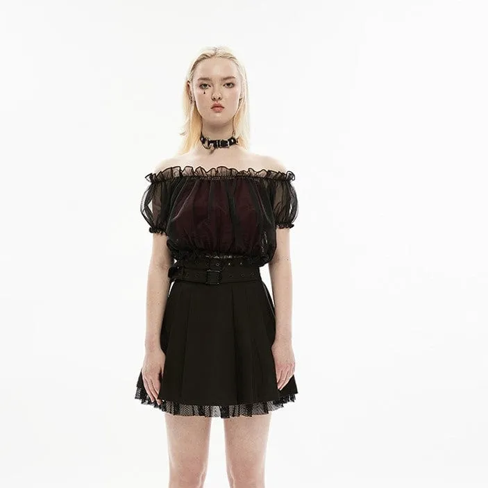 Women's Grunge JK Lace Hem Pleated Skirt with Belt