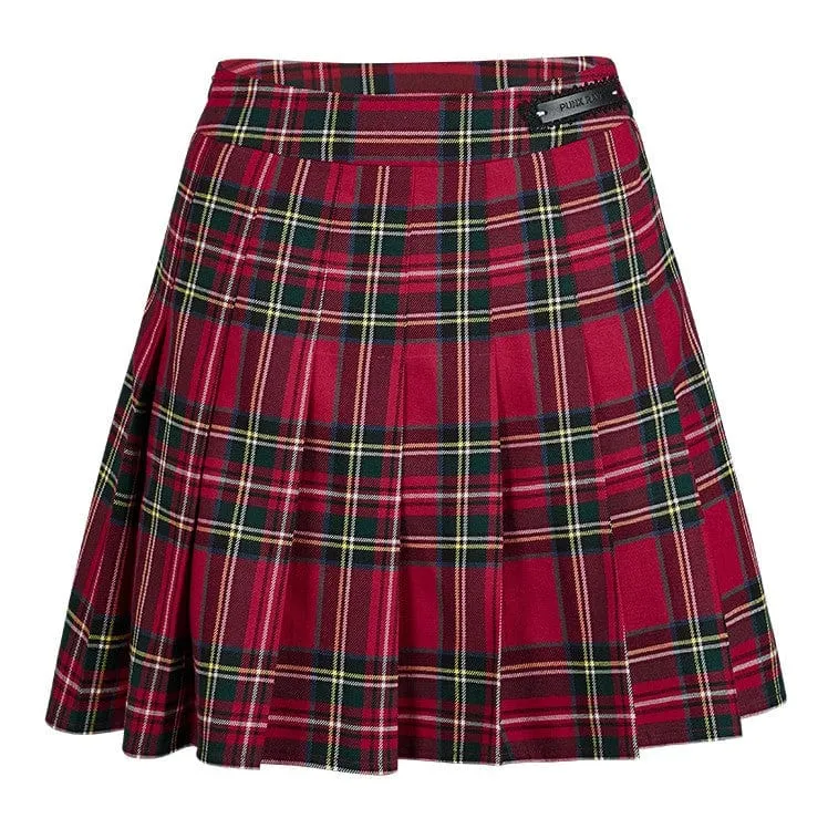 Women's Grunge JK Red Plaid Pleated Skirt