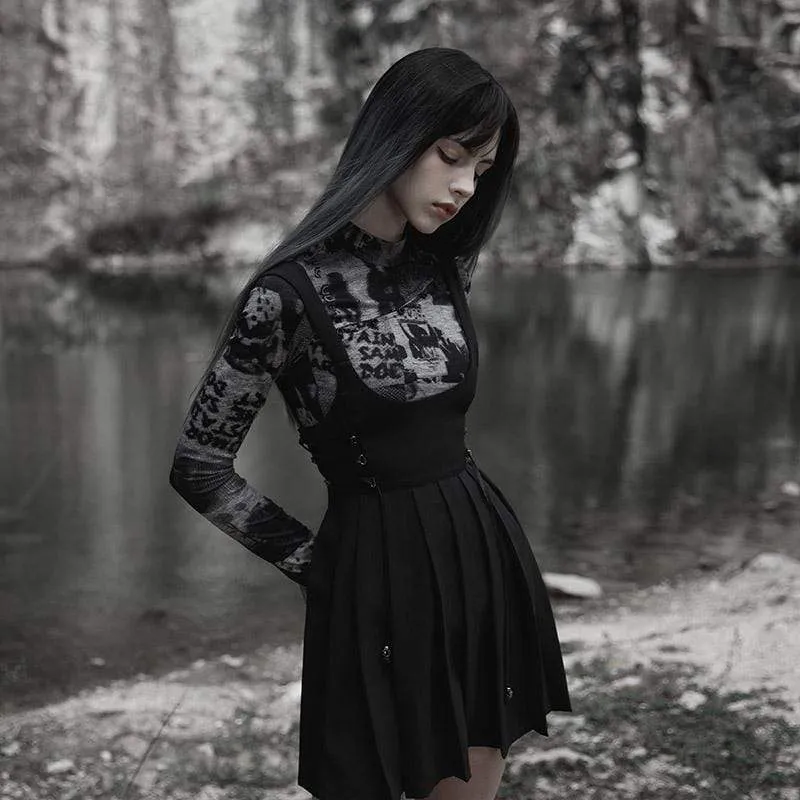 Women's Grunge Strappy Pleated Suspender Skirt