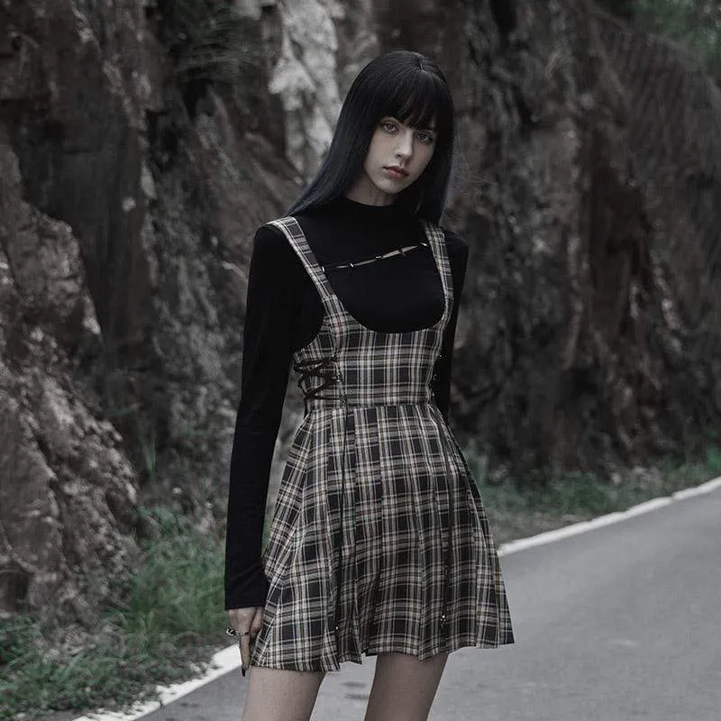 Women's Grunge Strappy Pleated Suspender Skirt