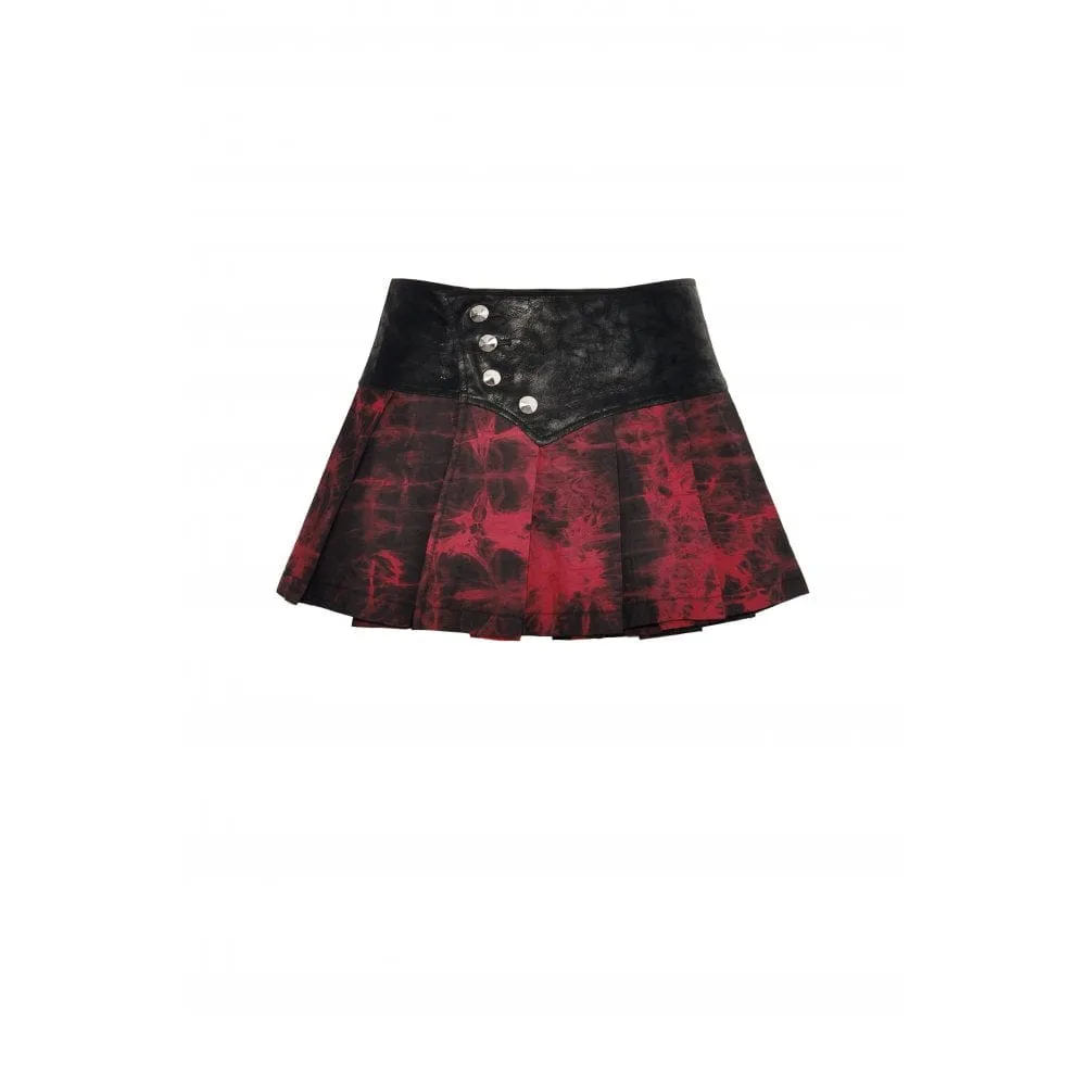 Women's Grunge Tie-dyed Splice Pleated Skirt
