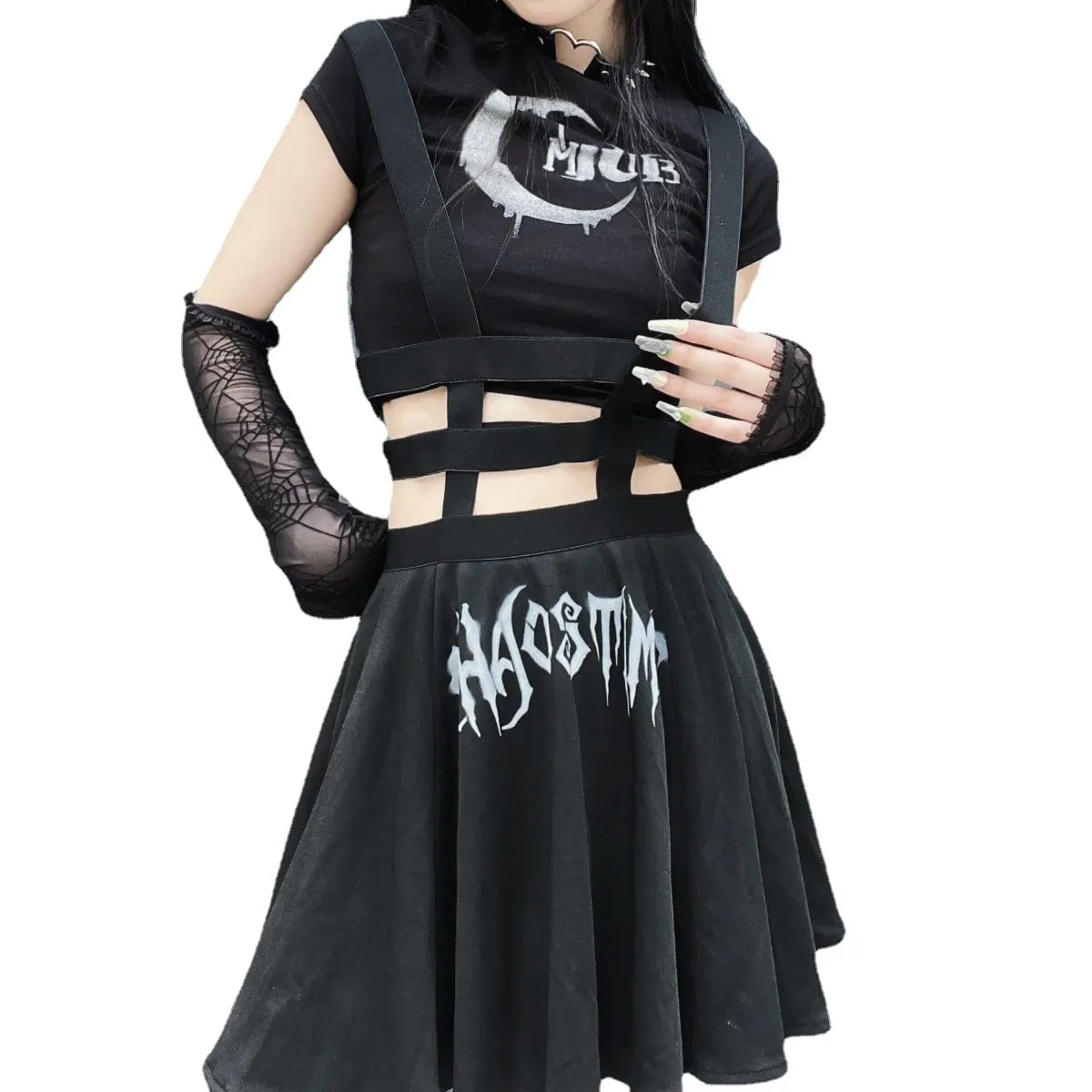 Women's Punk High-waisted Pleated Suspender Skirt
