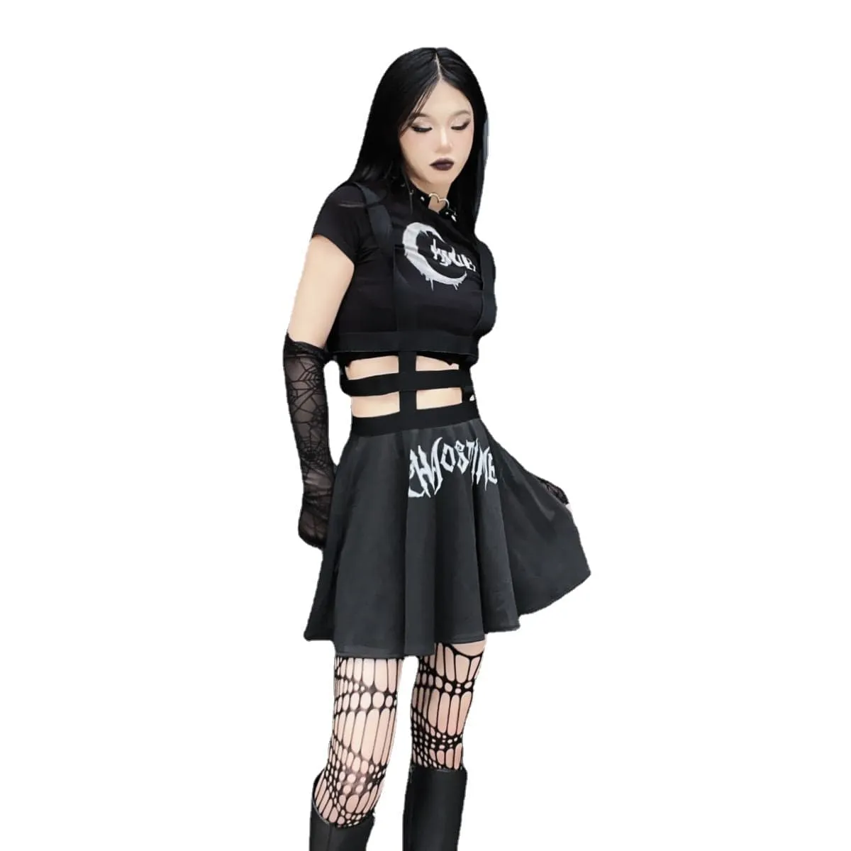Women's Punk High-waisted Pleated Suspender Skirt