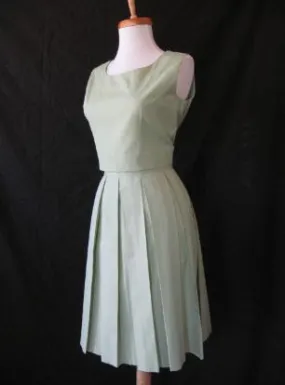 Women's Vintage 60s Crop Top Skirt Suit Mad Men Skirt Set Pleated Small VFG